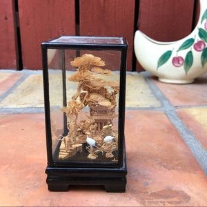 Handmade Intricate Carving Home Decor Glass Case Black Beige Small Size